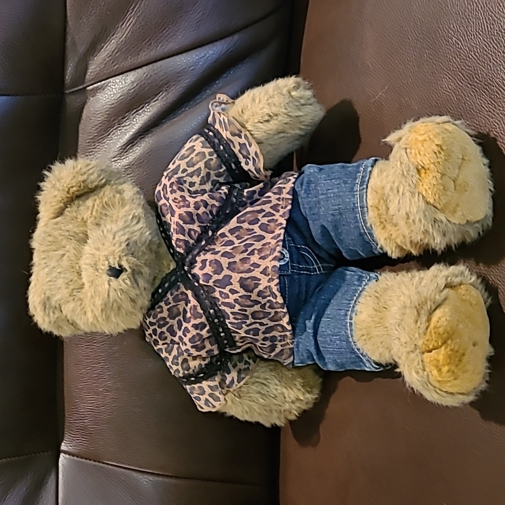 Build-a-Bear Vintage Teddy Bear 18" leopard print and jeans